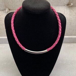 Dyrberg/Kern Sona braided pink leather and metal necklace